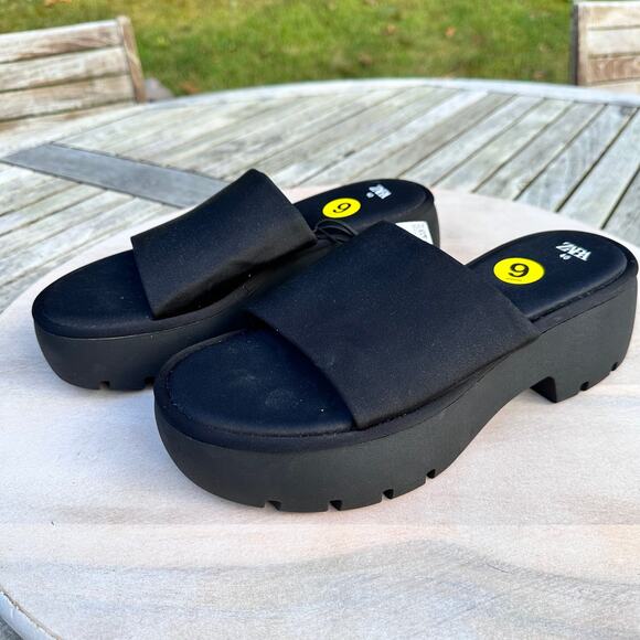 Zara Womens Sandals Size 9 Platform Slides Black Neoprene Block Heel New - Picture 10 of 12